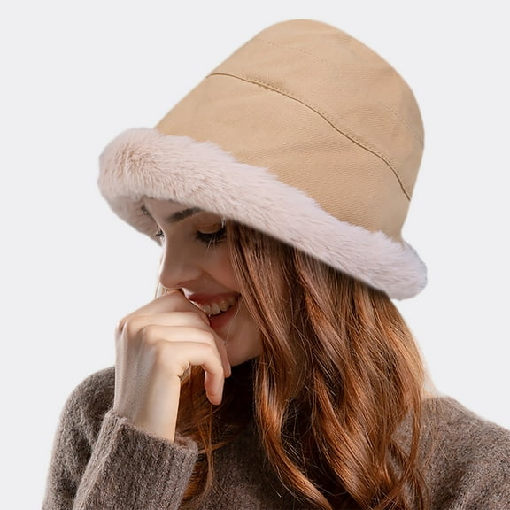 WTXUE Bucket Hat Fishing Hat Plush Warm Fisherman Hat Ear Protection Pullover Hat Basin Hat Hiking Hat Soft Breathable Hat Winter Hat Beige M