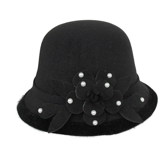 WTXUE Bucket Hats, Women's Autumn and Winter Flowers Round Top Casual Bucket Basin Cap Small Bowler Hat, 2# Black, M