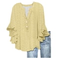 thumbnail image 1 of WTXUE Business Casual Shirts 3/4 Length Sleeve Womens Tops V Neck Button Up Tops Ruffle Blouses for Women Oversized Tshirts Tunic Tops Flowy Shirts Casual Blouses Spring Shirts Loose Fit Yellow L, 1 of 5
