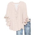 thumbnail image 1 of WTXUE Business Casual Shirts 3/4 Length Sleeve Womens Tops V Neck Button Up Tops Ruffle Blouses for Women Oversized Tshirts Tunic Tops Flowy Shirts Modest Blouses Trendy Shirts Loose Blouses Beige L, 1 of 5