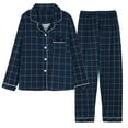 thumbnail image 1 of WTXUE Button Up Pajama Set for Women Long Sleeve Shirt and Pajama Pants Soft Pjs Lounge Sets Long Sleeved Collared Shirt Checked Pajamas Home Set Blackish Green L, 1 of 8