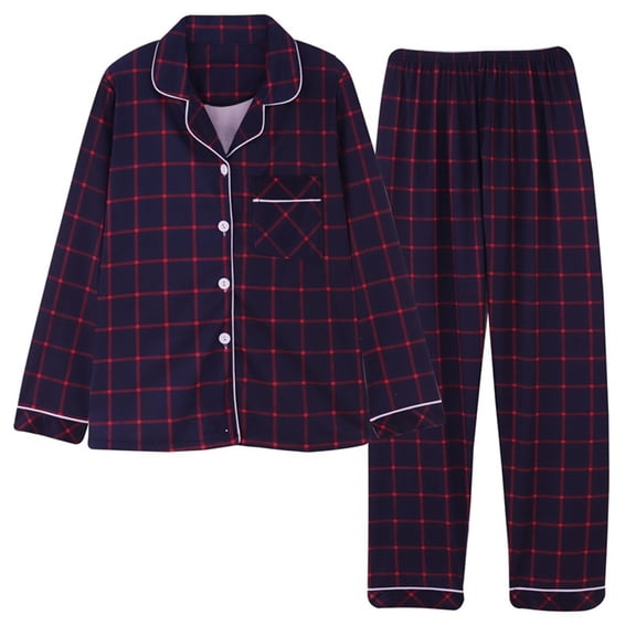WTXUE Button Up Pajama Set for Women Long Sleeve Shirt and Pajama Pants Soft Pjs Lounge Sets Long Sleeved Collared Shirt Checked Pajamas Home Set Watermelon Red L