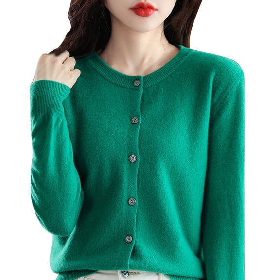 WTXUE Button Down Shirts Lightweight Cardigans Long Sleeve Casual Blouses Crew Neck Soft Knit Cardigans Sweater Tops Womens Dressy Blouses Business Casual Tops Basic Tees Green L