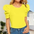 thumbnail image 1 of WTXUE Button Down Shirts Short Sleeve Shirts Short Puff Sleeve Round Neck Short Puff Sleeve Blouse Tops Summer Puff Sleeve Tshirts Cropped T Shirts Loose Fitting Tops Women Blouses Yellow M, 1 of 4