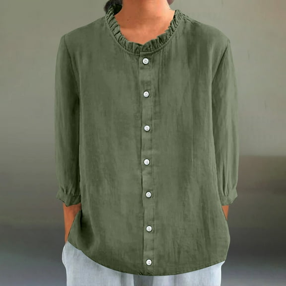 WTXUE Button Down Shirts for Women Long Sleeve Shirts Women'S Autumn Lapel Art Solid Color Round Neck Loose Pullover Top Casual Shirt T Shirt Tunic Tops Loose Fitting Tops Women Blouses Camouflage Xxl