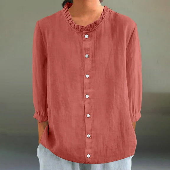 WTXUE Button Down Shirts for Women Long Sleeve Shirts Women'S Autumn Lapel Art Solid Color Round Neck Loose Pullover Top Casual Shirt T Shirt Tunic Tops Loose Fitting Tops Women Blouses Orange 5Xl