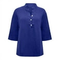 thumbnail image 1 of WTXUE Button-Up Shirts Elbow-Length, Notch Neck Shirts for Women's Button Down Shirts Cotton Linen Plus Size Shirts Linen Shirts Workwear for Women's Plus Blue XXL, 1 of 9