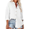 thumbnail image 1 of WTXUE Button-Up Shirts Long Sleeve, Notch Neck Shirts for Women Ladies Summer Stand Collar Loose Button up Women Shirts Pocket Shirts Tops Solid | Workwear for Women White XXL, 1 of 8