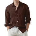 thumbnail image 1 of WTXUE Button-Up Shirts Long Sleeve, Notch Neck Shirts for Men Lapel Loose Shirt Cardigan Solid, Linen Shirts, Outerwear for Men Coffee S, 1 of 7