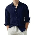 thumbnail image 1 of WTXUE Button-Up Shirts Long Sleeve, Notch Neck Shirts for Men Lapel Loose Shirt Cardigan Solid, Linen Shirts, Outerwear for Men Navy 3XL, 1 of 7