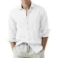 thumbnail image 1 of WTXUE Button-Up Shirts Long Sleeve, Notch Neck Shirts for Men Lapel Loose Shirt Cardigan Solid, Linen Shirts, Outerwear for Men White XXL, 1 of 7