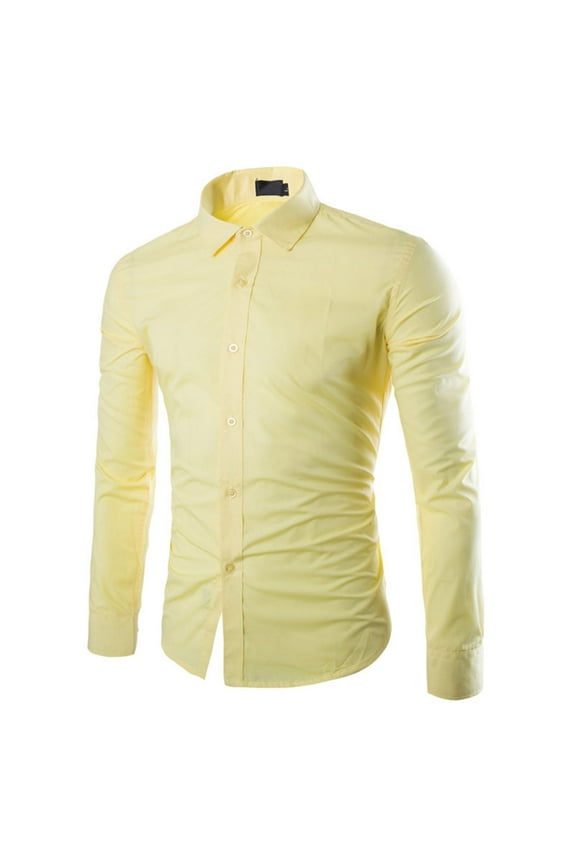 Button-Up Shirts Long Sleeve, Notch Neck Shirts for Men Men Spring Summer Turndown Neck T Shirts Top Blouse Solid | Dressy for Men Yellow XL