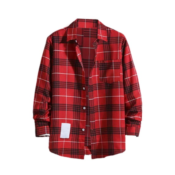 WTXUE Button-Up Shirts Long Sleeve, Notch Neck Shirts for Men Mens Fall Shirt Lapel Button Shirt Tops Cardigan Plaid | Workwear for Men Red/Plaid XL