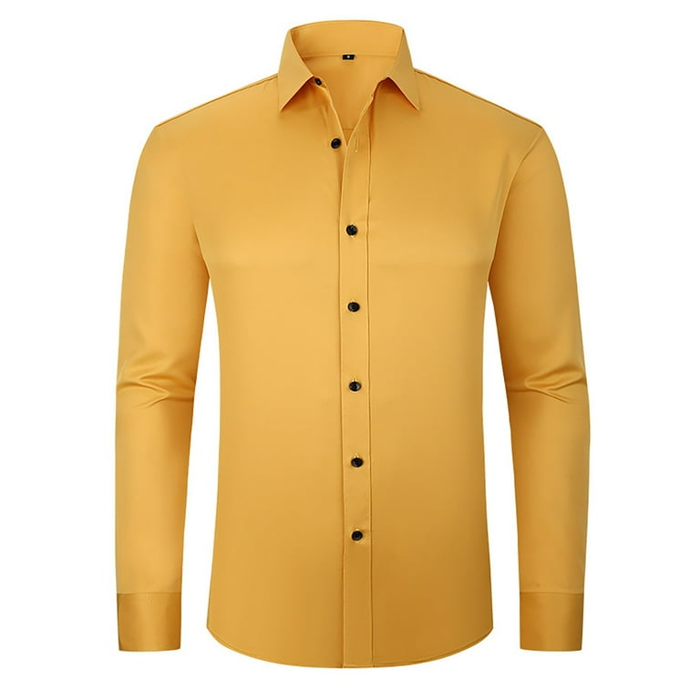 mens gold color dress shirt WTXUE Button-Up Shirts Long Sleeve, Notch Neck Shirts for Men Non Ironing Elastic Lapel Button Shirt Solid Detail: Sequin