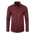 thumbnail image 1 of WTXUE Button-Up Shirts Long Sleeve, Notch Neck Shirts for Men Non Ironing Elastic Shirt Lapel Button Shirt Solid | Workwear for Men Wine XL, 1 of 4