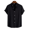 thumbnail image 1 of WTXUE Button-Up Shirts Short Sleeve, Notch Neck Mens Dress Shirts Casual Solid Button Down Shirt Beach Shirt Solid | Workwear for Men Black L, 1 of 4