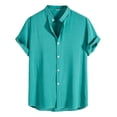 thumbnail image 1 of WTXUE Button-Up Shirts Short Sleeve, Notch Neck Mens Dress Shirts Casual Solid Button Down Shirt Beach Shirt Solid | Workwear for Men Blue S, 1 of 9