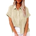thumbnail image 1 of WTXUE Button-Up Shirts Short Sleeve, Notch Neck Shirts for Women Solid Linen Loose Button Shirt Cotton Solid, Linen Shirts, Workwear for Women Beige XL, 1 of 7