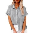 thumbnail image 1 of WTXUE Button-Up Shirts Short Sleeve, Notch Neck Shirts for WomenButton Down Cropped Shirts Crop Solid Lapel Blouse Shirt Wit Cotton Solid | Workwear for Women Grey XL, 1 of 5
