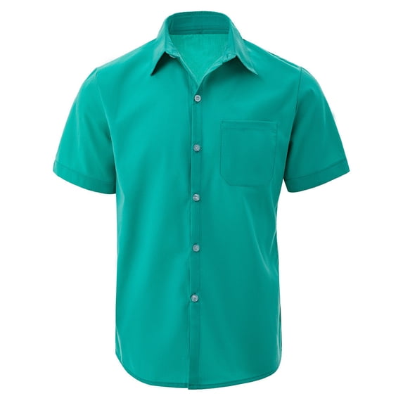 WTXUE Button-Up Shirts Short Sleeve, Notch Neck Shirts for Men Popular Cotton Linen Blended Shirt Linen Shirts Workwear for Men Blue M