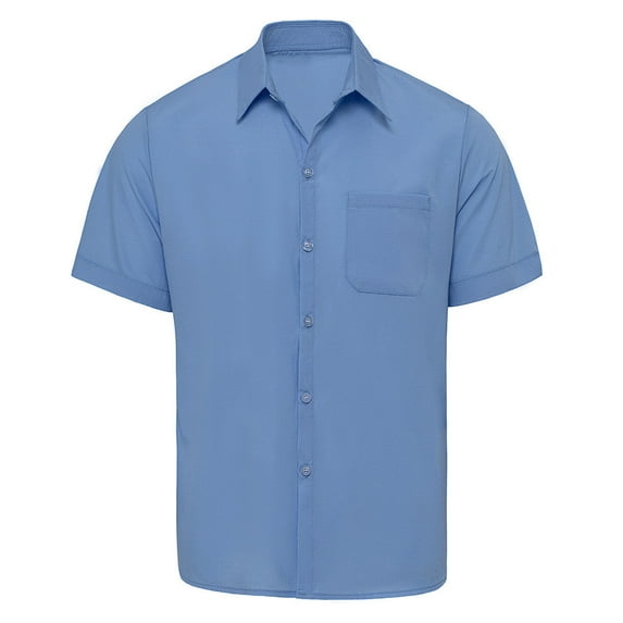 WTXUE Button-Up Shirts Short Sleeve, Notch Neck Shirts for Men Popular Cotton Linen Blended Shirt Linen Shirts Workwear for Men Blue XL