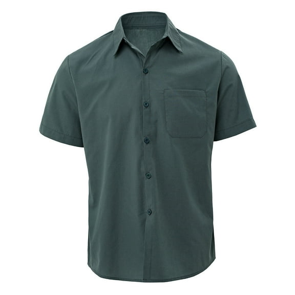 WTXUE Button-Up Shirts Short Sleeve, Notch Neck Shirts for Men Popular Cotton Linen Blended Shirt Linen Shirts Workwear for Men Grey 3XL
