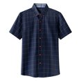 thumbnail image 1 of WTXUE Button-Up Shirts Short Sleeve, Notch Neck Shirts for Men Spring Summer Shirt Breathable Tops Cotton Plaid | Dressy for Men Blue 5XL, 1 of 3