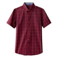 thumbnail image 1 of WTXUE Button-Up Shirts Short Sleeve, Notch Neck Shirts for Men Spring Summer Shirt Breathable Tops Cotton Plaid | Dressy for Men Red 5XL, 1 of 3