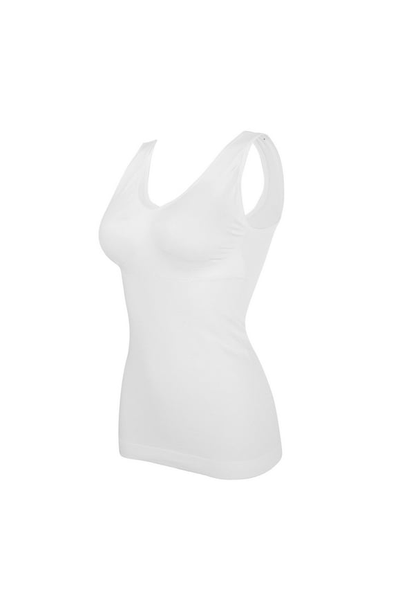 Camisole | Plus Size Shapewear Wirefree Women Shapewear Tank Tops Seamless Compression Vest Body Shaper Tank Top with Chest Pads | 1 Piece White XXL