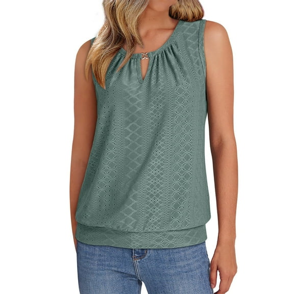 WTXUE Camisole Tops Long Length Tank Tops Keyhole V Neck Tank Tops Summer Tops Eyelet Embroidered Loose Fit Thick Strap Tank Tops for Women Active Tank Tops Womens Beach Tank Tops Mint Green L