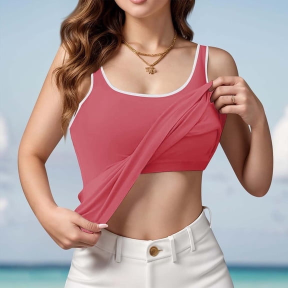 WTXUE Camisole Tops Sleeveless Tops Fashionable Casual Padded Tank Top Without Wire Bra Cup Integrated Suspenders Bandeau Tops Camisole Tops for Women Built In Bra Loose Tank Tops Hot Pink 3Xl