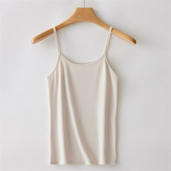 WTXUE Camisole Tops Sleeveless Tops Soft Tank Top Vest With Built In Bra Sleeveless Comfy Stretch Yoga Gym Tops Workout Tank Tops Bandeau Tops Cotton Tank Top Women Womens Tank Tops Loose Fit Beige L