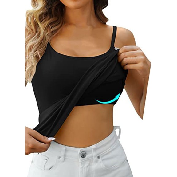 WTXUE Camisole Tops Sleeveless Tops Women With Build In Shelf Bra Tank Top Adjustable Spaghetti Straps Soft Stretch Undershirt Womens Tank Tops Loose Fit Bandeau Tops Summer Tops for Women Black S