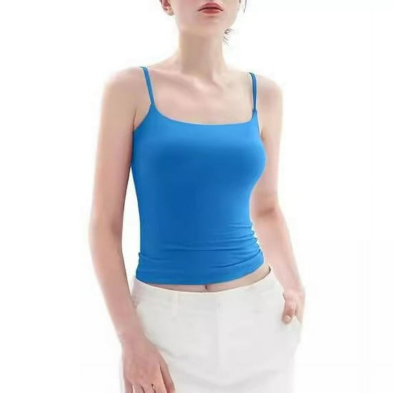 WTXUE Camisole Tops Square Neck Sports Bras for Women Padded Wirefree Workout Crop Tank Tops With Built In Bra Long Tank Tops Womens Running Tank Tops Running Tank Tops Blue Xl