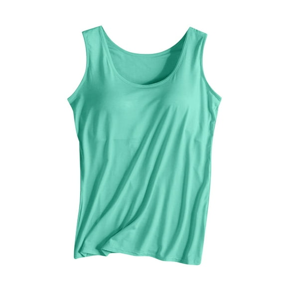 WTXUE Camisole Tops Wide Strap Tank Tops Sports Bras for Women Padded Wirefree Workout Crop Crewneck Tank Tops With Built In Bra Exercise Tank Tops Sports Bra Tank Tops Athletic Tank Tops Green Xl