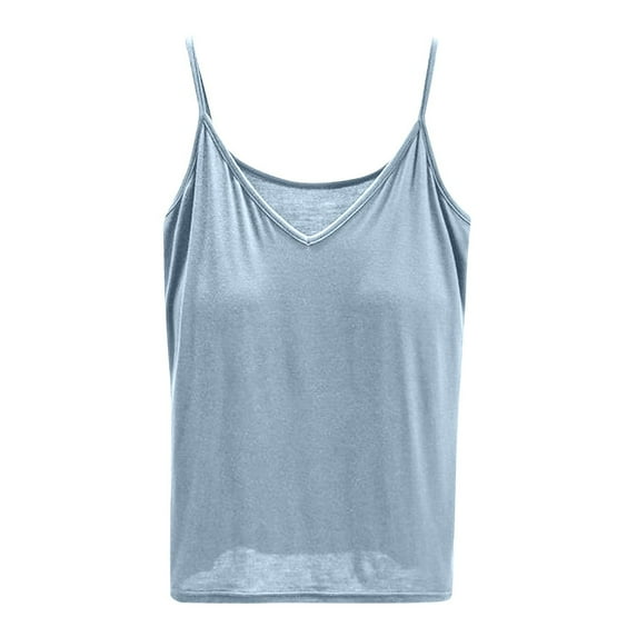 WTXUE Camisole Tops for Women Tank Top for Women Sleeveless Tops with Built in Bras Shelf Bra Padded Shirt 2024 Casual Tanks Loose Fit, light blue tops for women Large