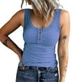 thumbnail image 1 of WTXUE Camisole Tops for Women Button Women Sleeveless Top Casual Round Knit Shirt Vest Neck Solid Splice Women's Tanks &, Blue Large, 1 of 6