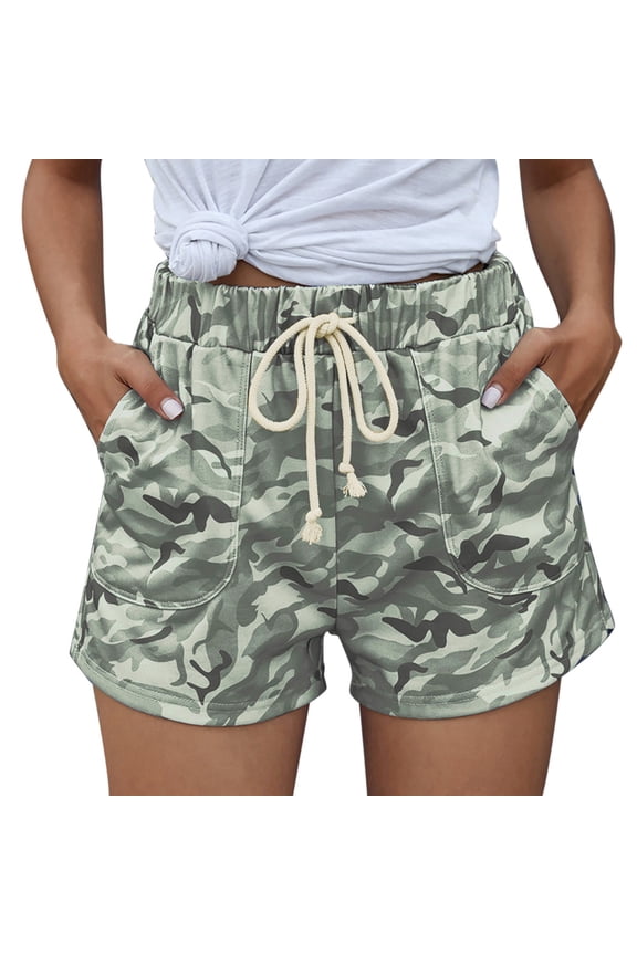 Camo Shorts Women, Girlfriend Waist Solid Color Camouflage Pants Casual Elastic Pocket Women Print Pants, Short, White
