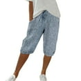 thumbnail image 1 of WTXUE Capri Pants for Women Womens Linen Pants, Women's Elastic Waist Striped Casual Short Pants Loose cotton Linen Shorts Taper Active Fit Leisure Pant, Light Blue, 1 of 5