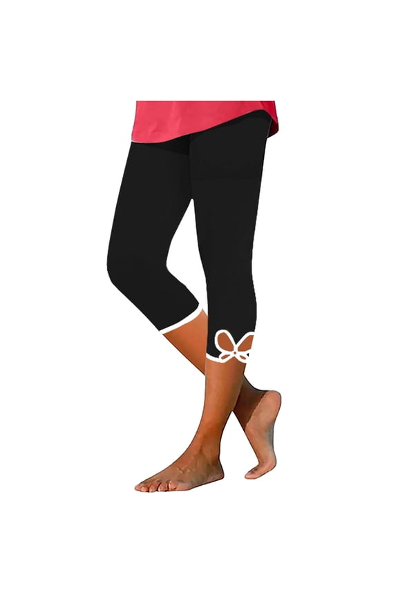 Capris for Women, Capri Leggings for Women High Waisted Cutout Yoga Capris Lightweight Cozy Cropped Pants Solid Soft Pajams Pants (Black, XXL)