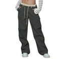 thumbnail image 1 of WTXUE Cargo Pants For Women High Waisted, Scrub Pants 2024 Cargo Pants Woman Relaxed Fit Waisted Zipper Slim Drawstring Waist Pockets, Slacks Pantalones De Mujer, 3-Dark Gray, 1 of 9