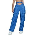 thumbnail image 1 of WTXUE Cargo Pants For Women High Waisted, Scrub Pants 2024 Cargo Pants Woman Relaxed Fit Waisted Zipper Slim Drawstring Waist Pockets, Slacks Pantalones De Mujer, 4-Blue, 1 of 7