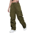 thumbnail image 1 of WTXUE Cargo Pants For Women High Waisted, Womens Trousers 2024 Cargo Pants Woman Relaxed Fit Waisted Zipper Slim Drawstring Waist Pockets, Slacks Scrub Pants Pantalones De Mujer, 5-Olive green, 1 of 7