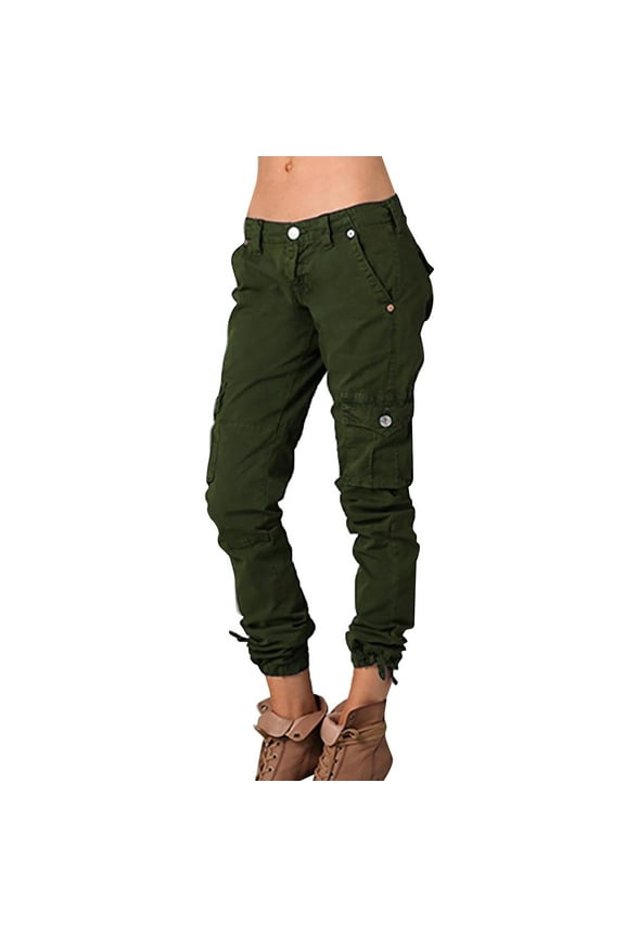 Cargo Pants, Womens Trousers Ladies' Solid Color Overalls Paneled Pocket Zip Casual Pants, Slacks Pantalones De Mujer, Olive green