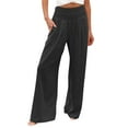 thumbnail image 1 of WTXUE Casual Outfits for Women, Pantalones De Mujer High Waist Wide Leg Palazzo Pants for Women Smocked Elastic Waist Loose Comfy Pants Pockets, Full-Length, 1-Black, 1 of 5