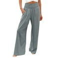 thumbnail image 1 of WTXUE Casual Outfits for Women, Pantalones De Mujer High Waist Wide Leg Palazzo Pants for Women Smocked Elastic Waist Loose Comfy Pants Pockets, Full-Length, Grey, 1 of 5