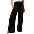 thumbnail image 1 of WTXUE Casual Outfits for Women, Pantalones De Mujer High Waist Wide Leg Prints Pants for Women Smocked Elastic Waist Loose Comfy Split Pants Pockets, Full-Length, 4-Black, 1 of 5