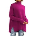 thumbnail image 1 of WTXUE Clearance, Long Sleeve Women's Turtleneck Knitted Comfortable Pullover Sweater, Plaincolor Sweaters for Women | Hot Pink L, 1 of 1
