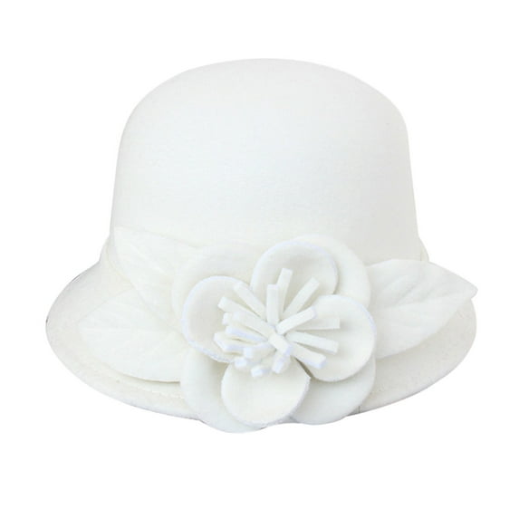 WTXUE Cloche Hat, Women'S Autumn and Winter Flowers Round Top Casual Bucket Basin Cap Small Bowler Hat, 2# White, M