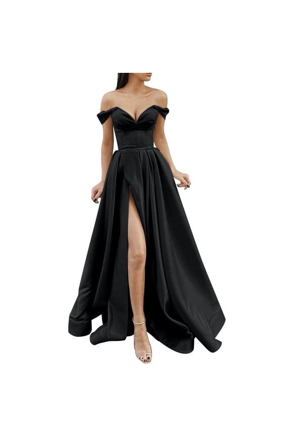 Corset Dress, Prom Dresses Ladies Long Women Elegant Long Dresses Crisn Satin Prom Dress Wedding Dress, Petite Dresses for Women, Backless Dress, Black Midi Dress, Black S